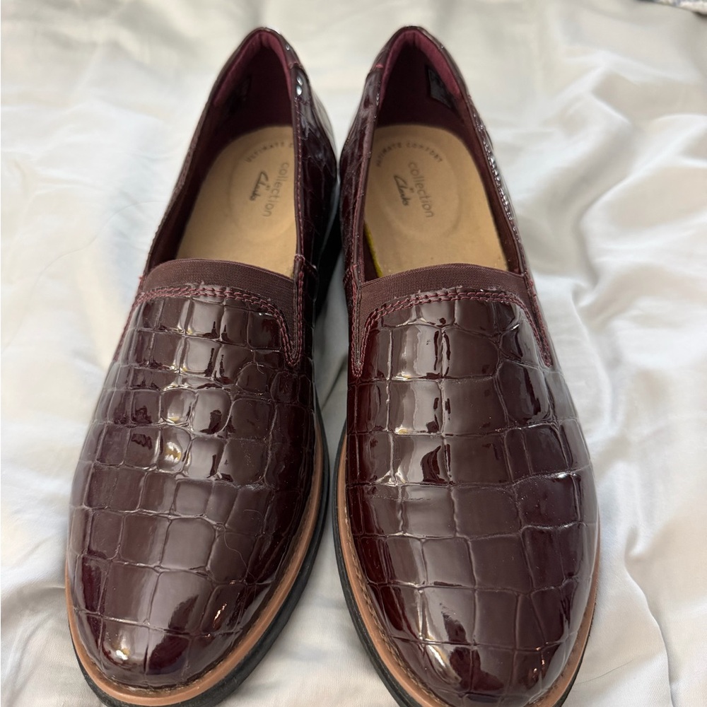 Clark’s Croc Embossed Slip-On Loafers in Deep Burgundy